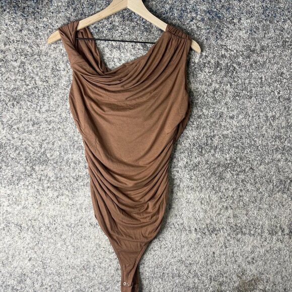 Agolde Hilma Bodysuit Womens Medium Brown Modal Spandex Sleeveless Ruched USA - Picture 1 of 6